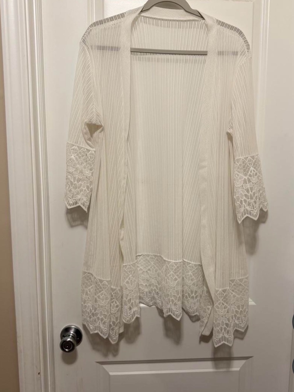 Lightweight Cream Lace-Trim Kimono Cardigan - Women